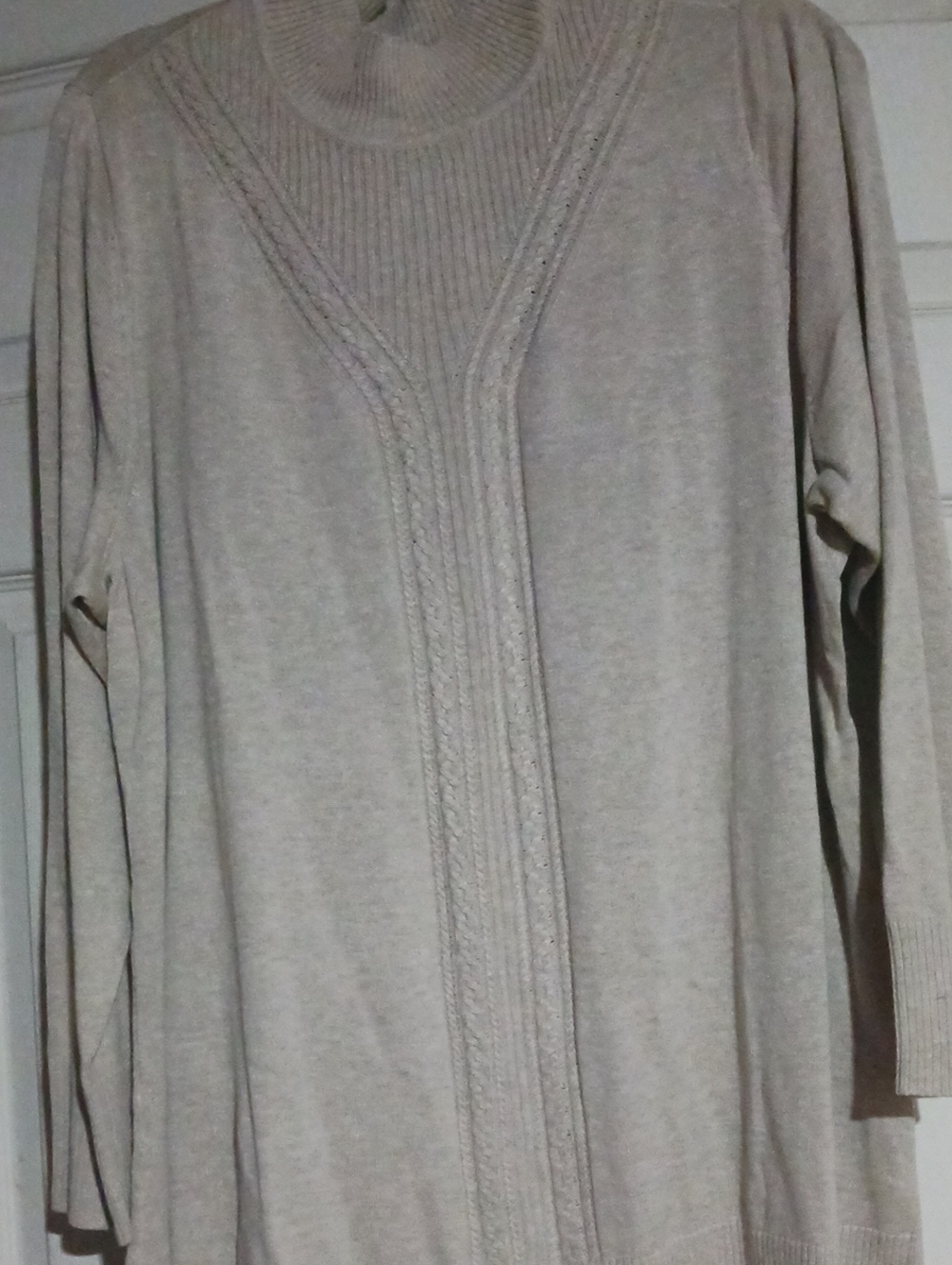 Isaac Mizrahi Cream Turtleneck Sweater with Cable-Trim Front